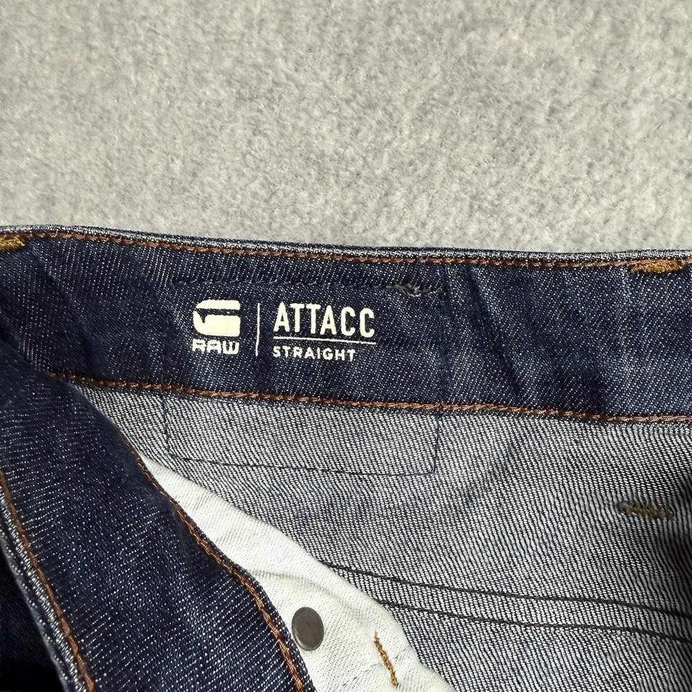 G Star Raw Jeans 32x30 Blue Attacc Low Straight Zip Pocket Whiskered Faded Opium - Picture 5 of 11